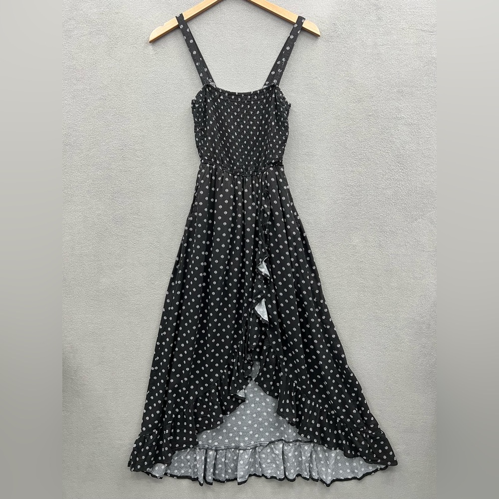 Hollister Women's XS Floral Print Dress Black Adjustable Strap Split Front